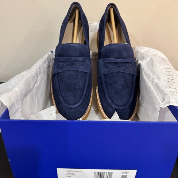 【Brand NEW】Stuart Weitzman Kingston Loafer Size 37 Navy Blue Suede - Picture 2 of 6